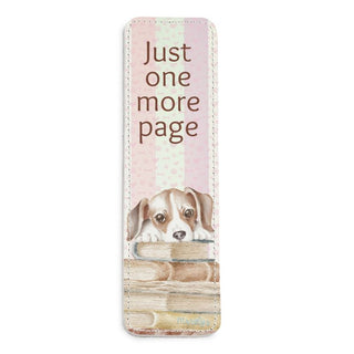 Just One More Page Puppy  Leather Bookmark