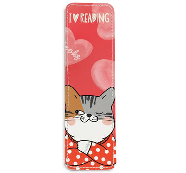 I Love Reading Cat Leather Bookmark