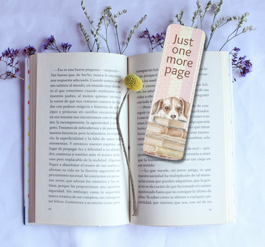 Just One More Page Puppy  Leather Bookmark