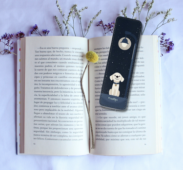 Night Stroll Dog Leather Bookmark