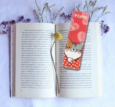 I Love Reading Cat Leather Bookmark